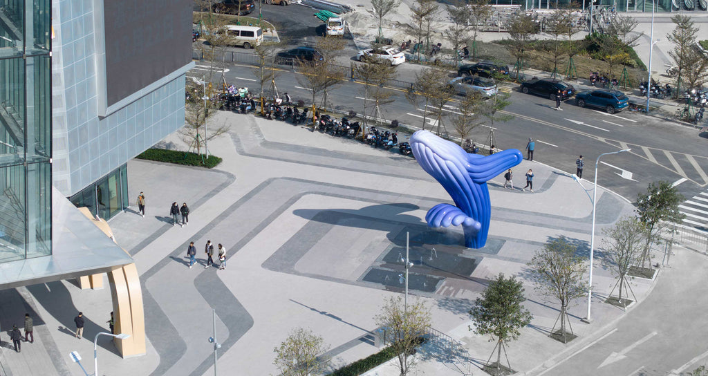 Whale public sculpture completed drone view by Ferdi B Dick