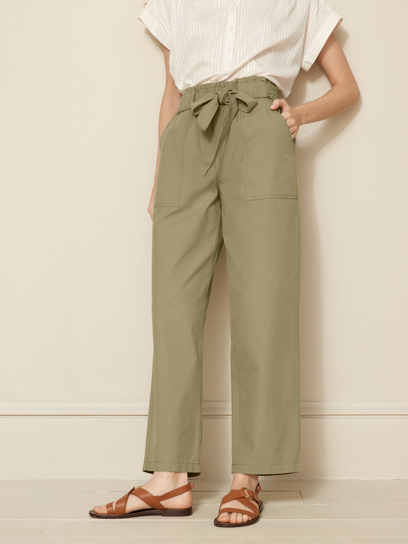 pantalon cargo ceinturé coton et lin femme marie