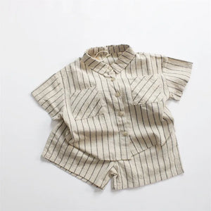 Boys Striped Cotton Linen Shorts Set - RYAN AND REMI