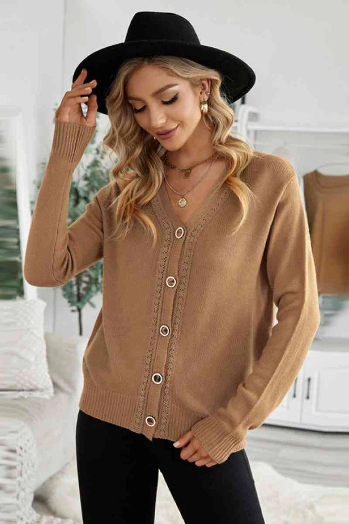 V Neck Button Front Cardigan