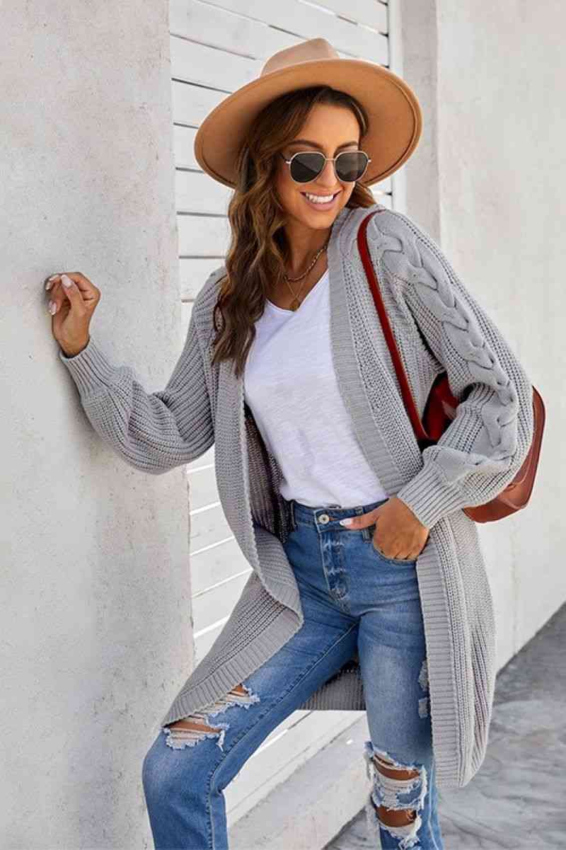 Puff Sleeve Cable Knit Cardigan