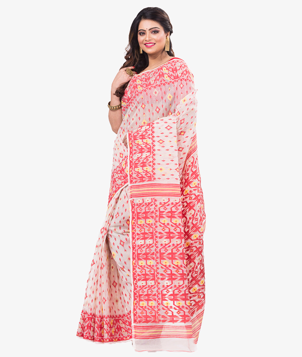 White Dhakai Jamdani Sarees Get Extra 10% Discount on All Prepaid Tran –  Dailybuyys