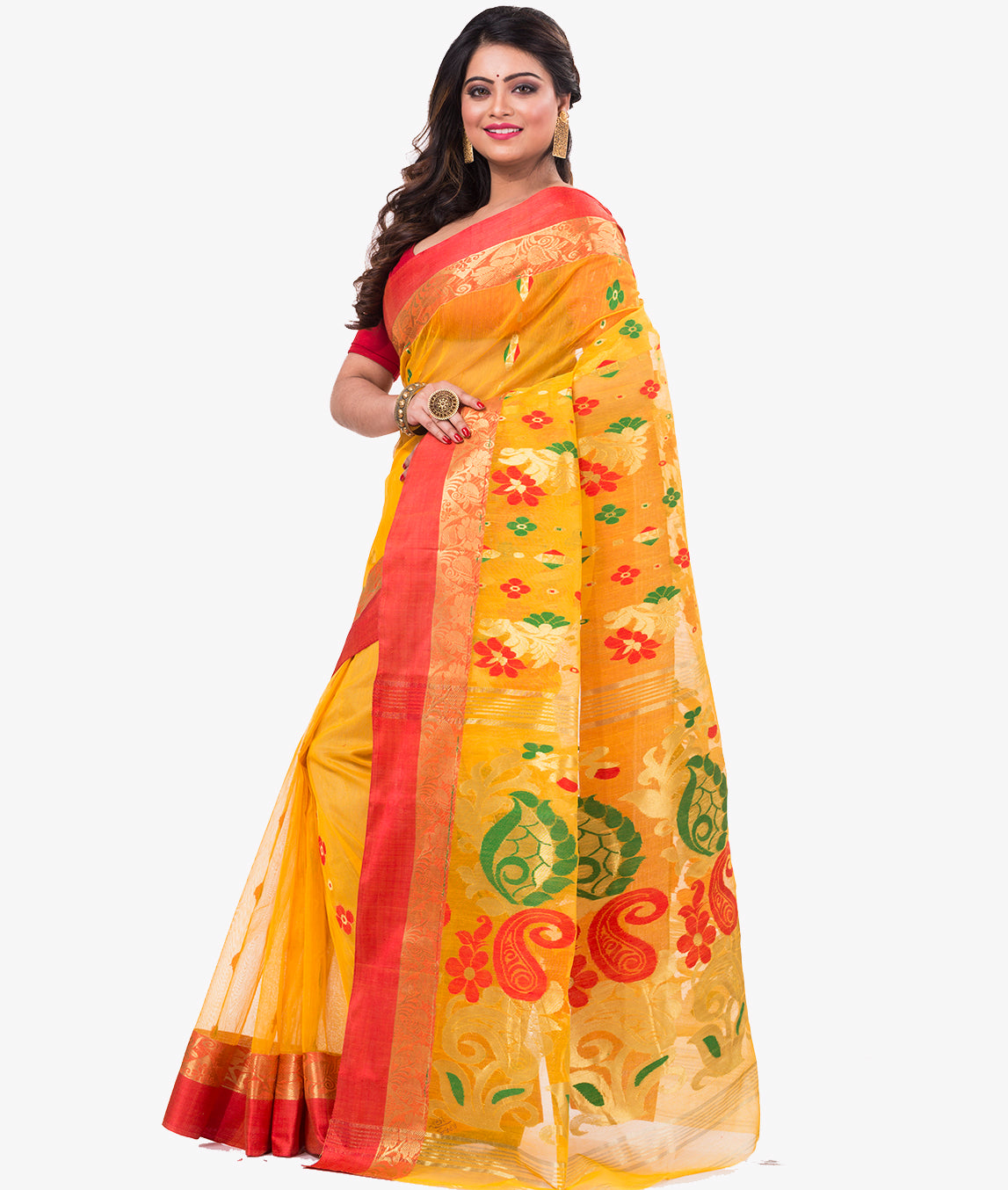 Buy Ruuprekha Woven Tant Pure Cotton Red Sarees Online @ Best Price In  India | Flipkart.com