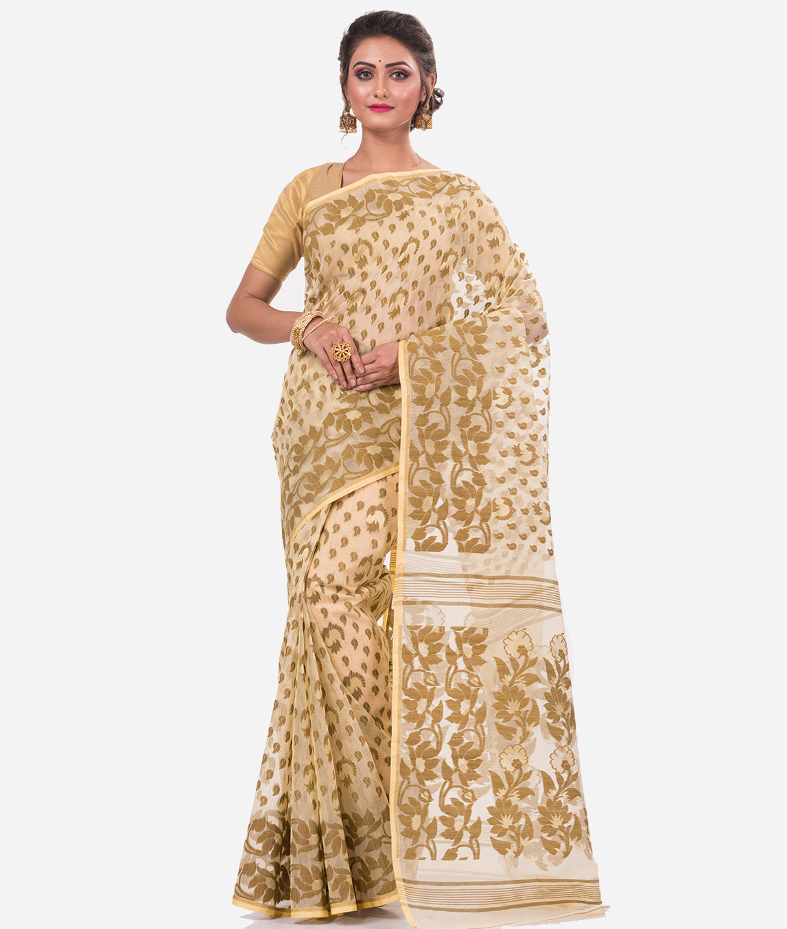 Off White Black Dhakai Jamdani Saree – Howrah Stores Online