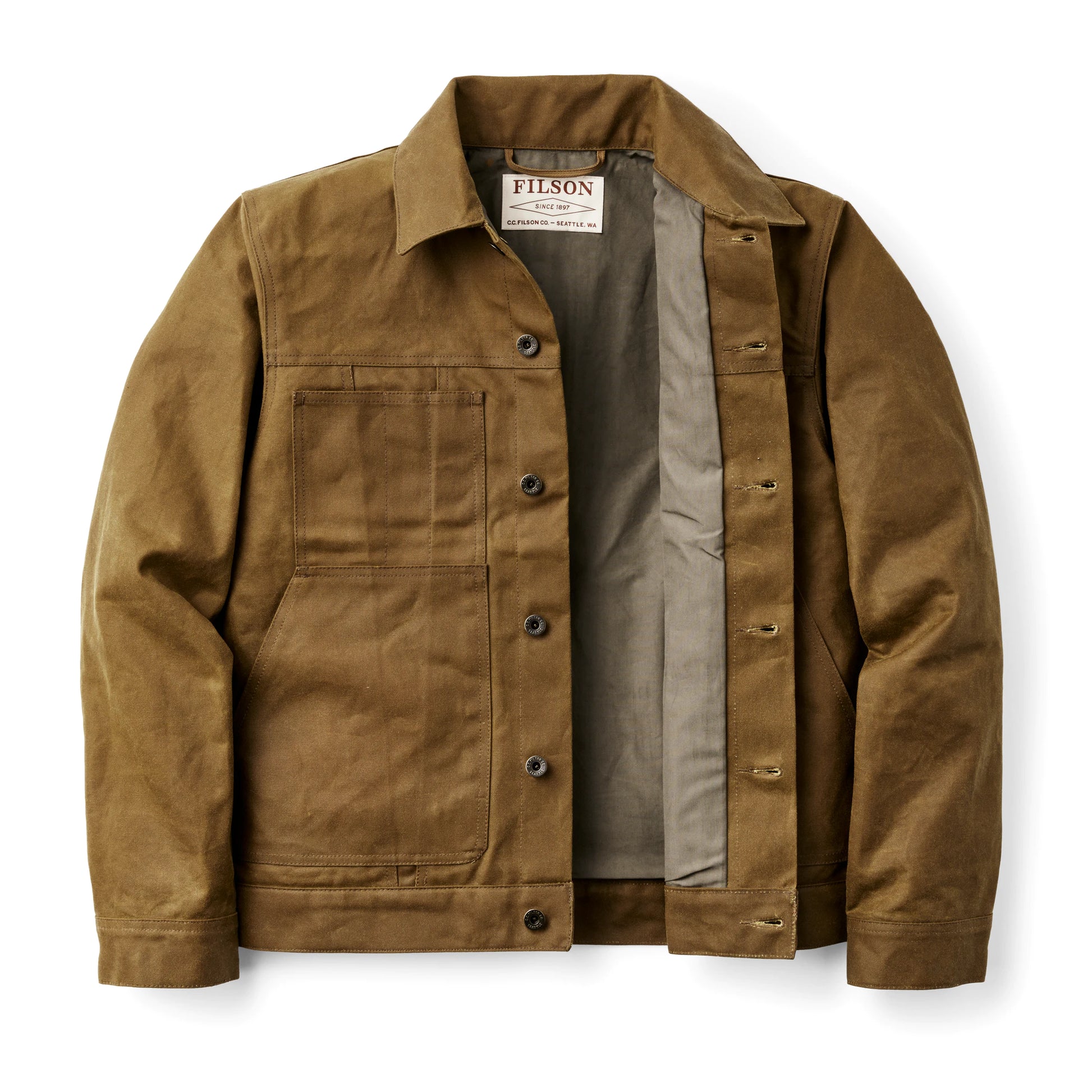 FILSON TIN CLOTH SHORT LINED CRUISER JACKET - Dark Tan – Blue