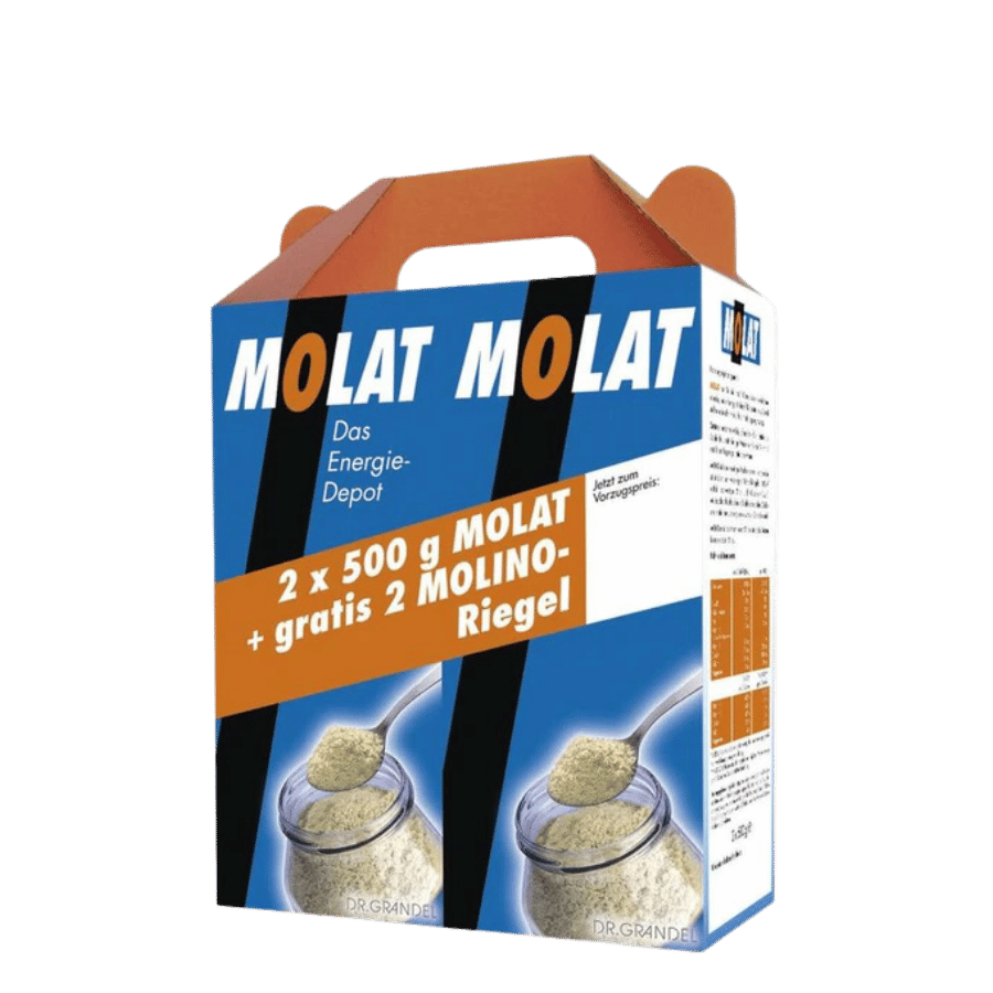 Packshot Dr.Grandel Molat pack, 2 mal 500 g und gratis 2 MOLINO-Riegel