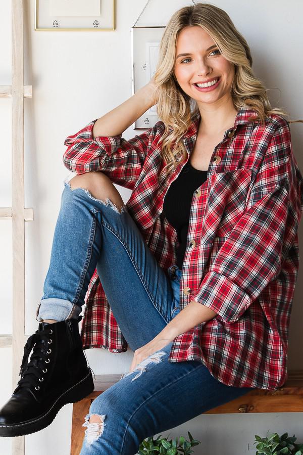 PLAID BUTTON DOWN SHACKET