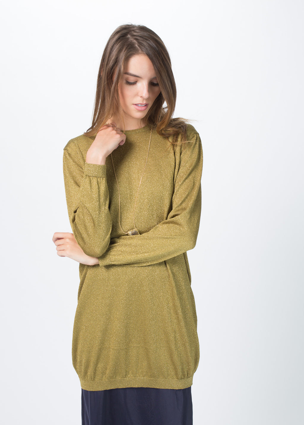 Knit Lurex Long Sleeve Pullover in Gold by Sara Lanzi | Women's Tops ...