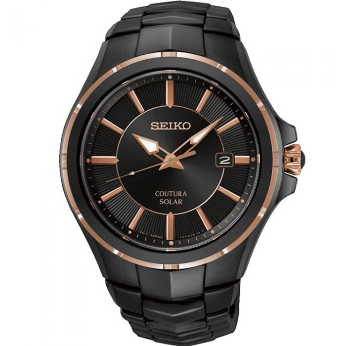 Seiko Coutura SNE516P Stainless Steel Black and Rose Mens Solar Watch –  Watch Depot