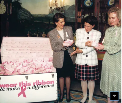 SELF creates the pink ribbon in October. Editor Alexandra Penney asks Evelyn H. Lauder for help, and soon 1.5 million ribbons are distributed at Estée Lauder cosmetics counters. Lauder then forms The Breast Cancer Research Foundation
