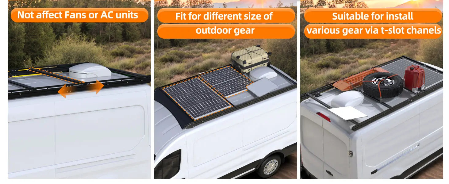 Aluminum Van Roof Rack Pro for Ford Transit 148" with Wind Fairing - MELIPRON