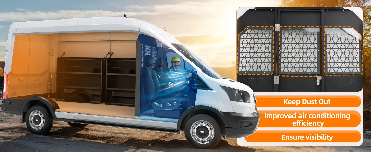 MELIPRON Van Partition Bulkhead Fit for Ford Transit 150 250 350 High Roof with Door Handle