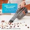 A person cleans a surface with the BLACK+DECKER dustbuster® 16V MAX* AdvancedClean+™ Hand Vacuum.125% longer runtime than our leading hand vacuum.*