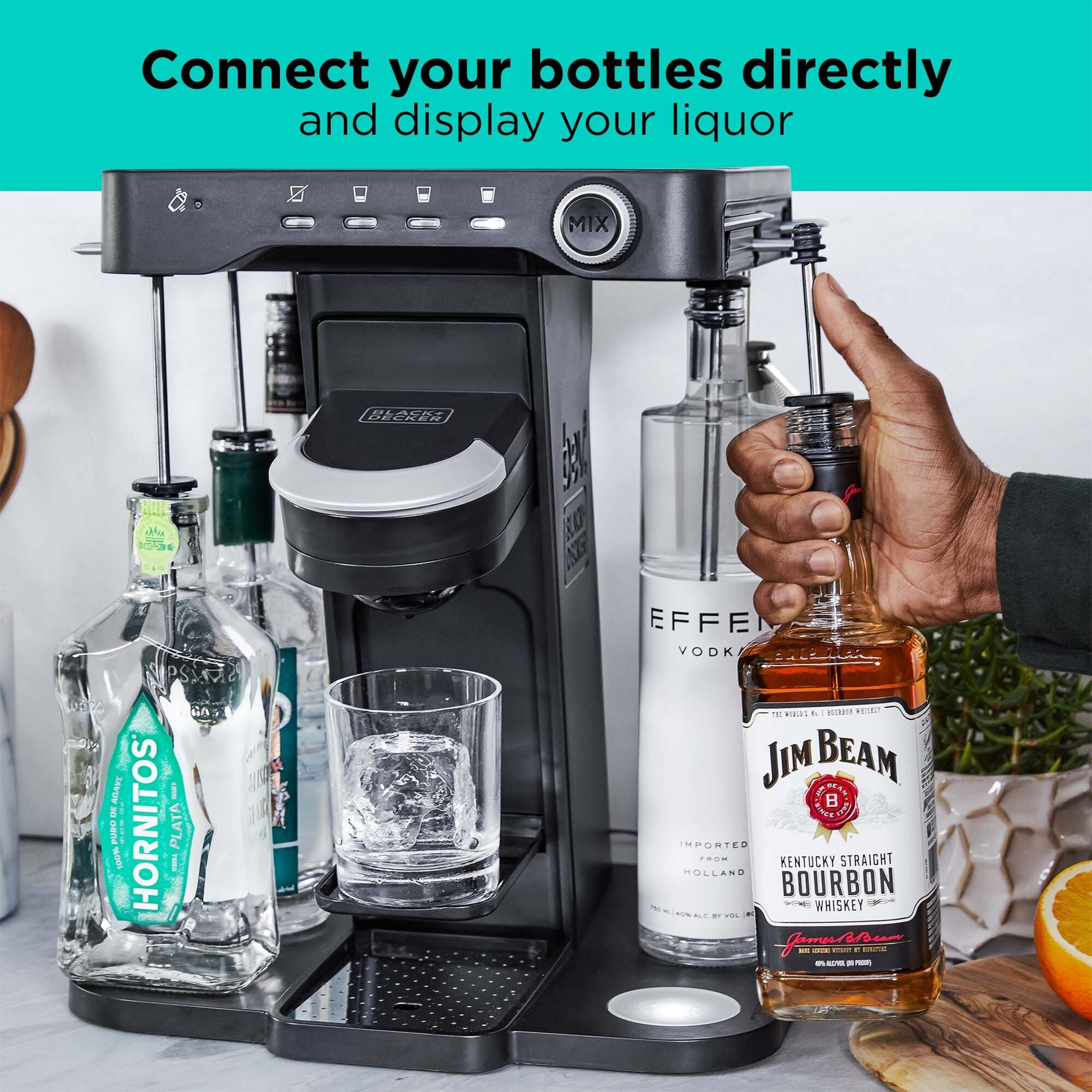 bev by BLACK+DECKER Cocktail Maker Glass Liquor Dispenser Bottle,  Dishwasher Safe (BEWB101)​