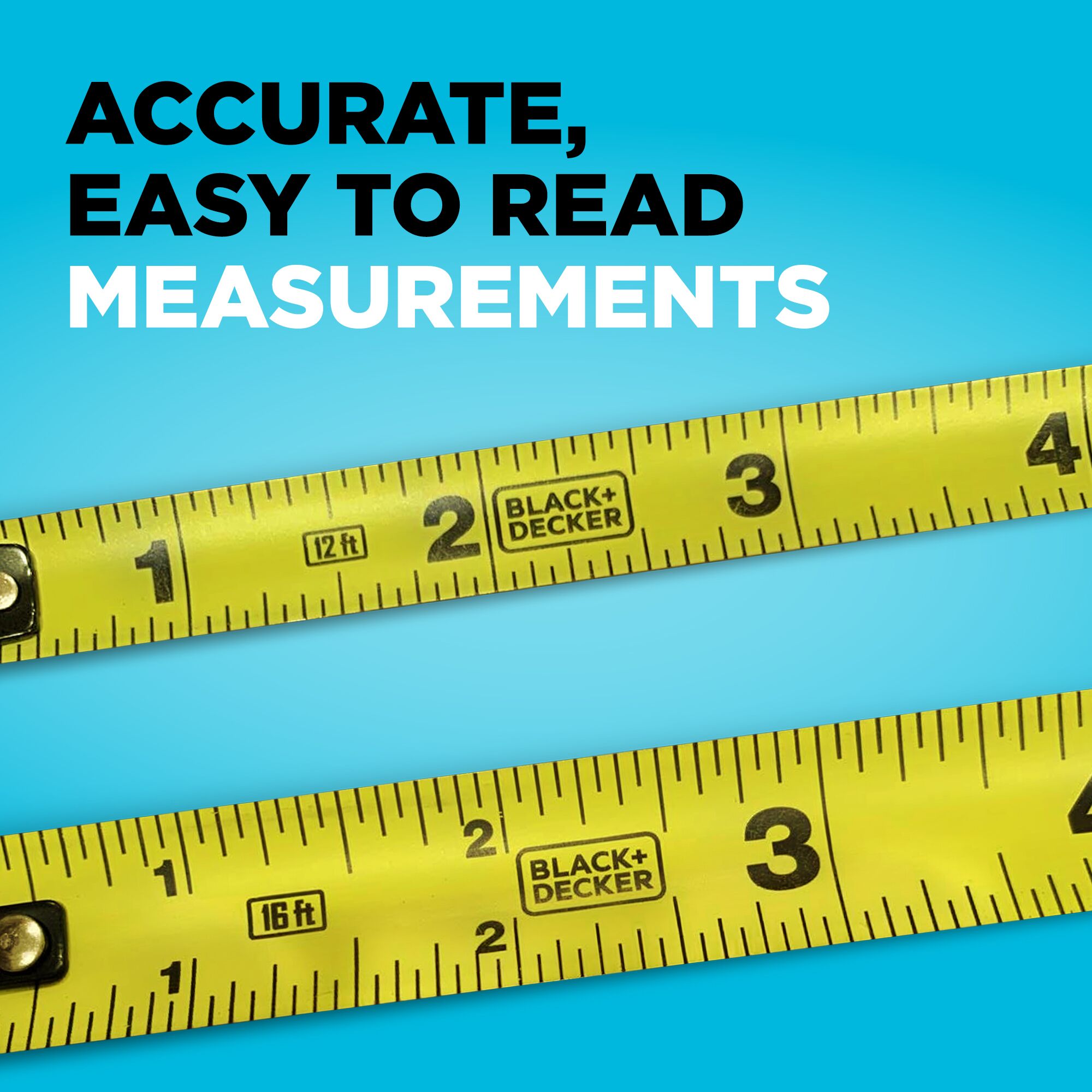 BLACK+DECKER 12 ft. and 16 ft. Tape Measure accurate, easy to read measurements
