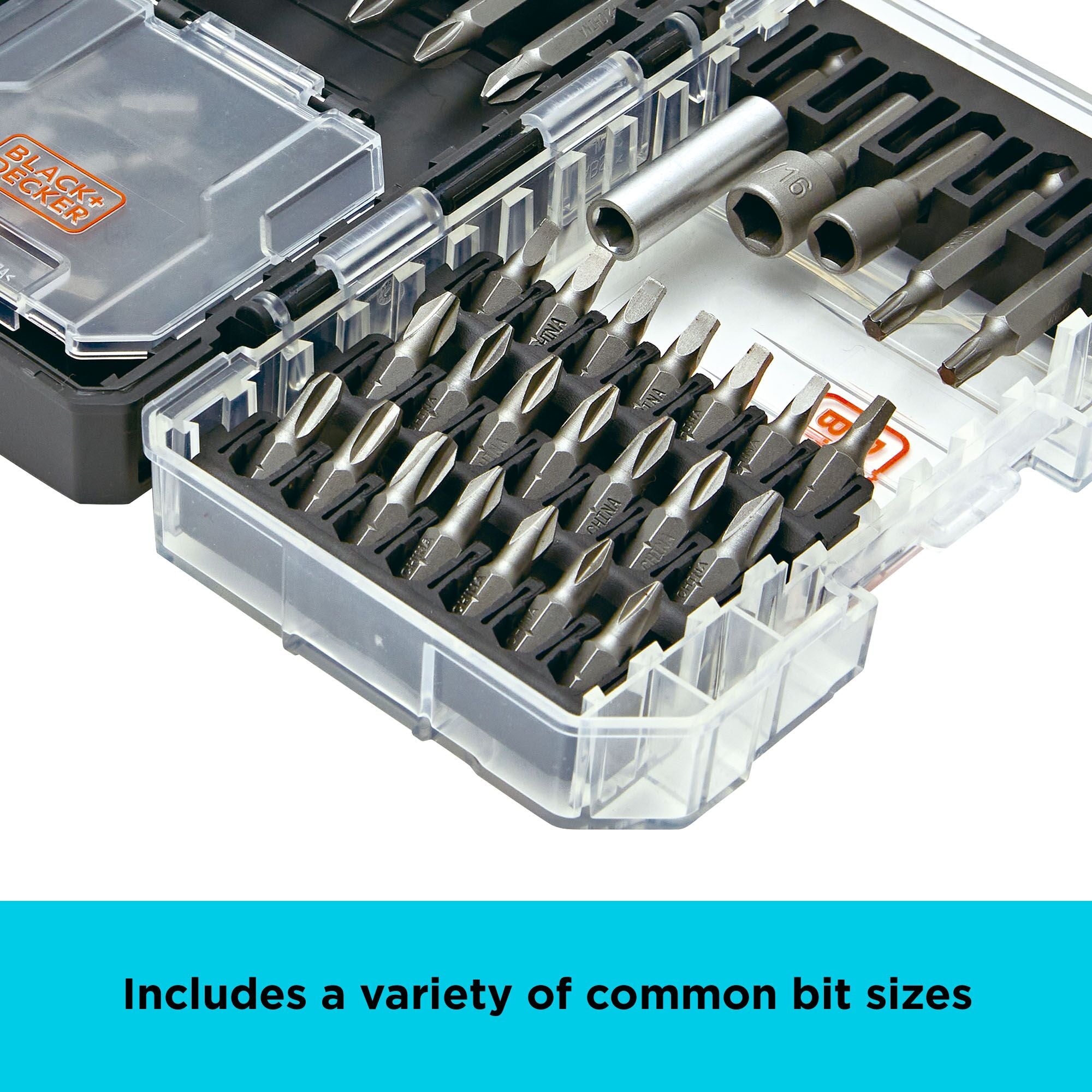 The BLACK+DECKER 40-piece screwdriving set includes a variety of common bit sizes