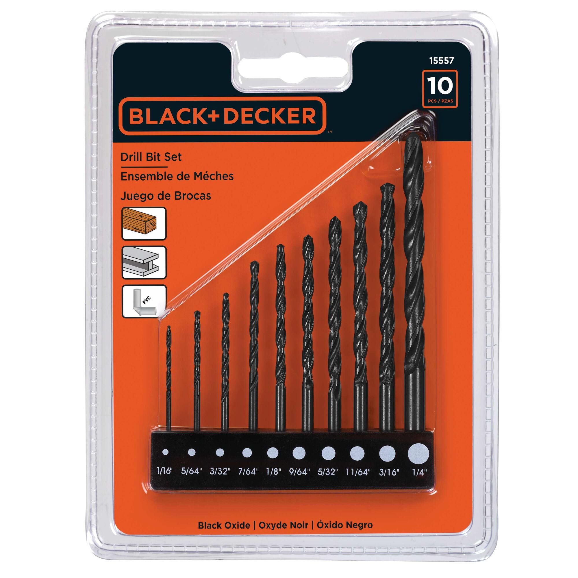 BLACK+DECKER 71-717 10pc Black Oxide & Masonry Drill Bit Set