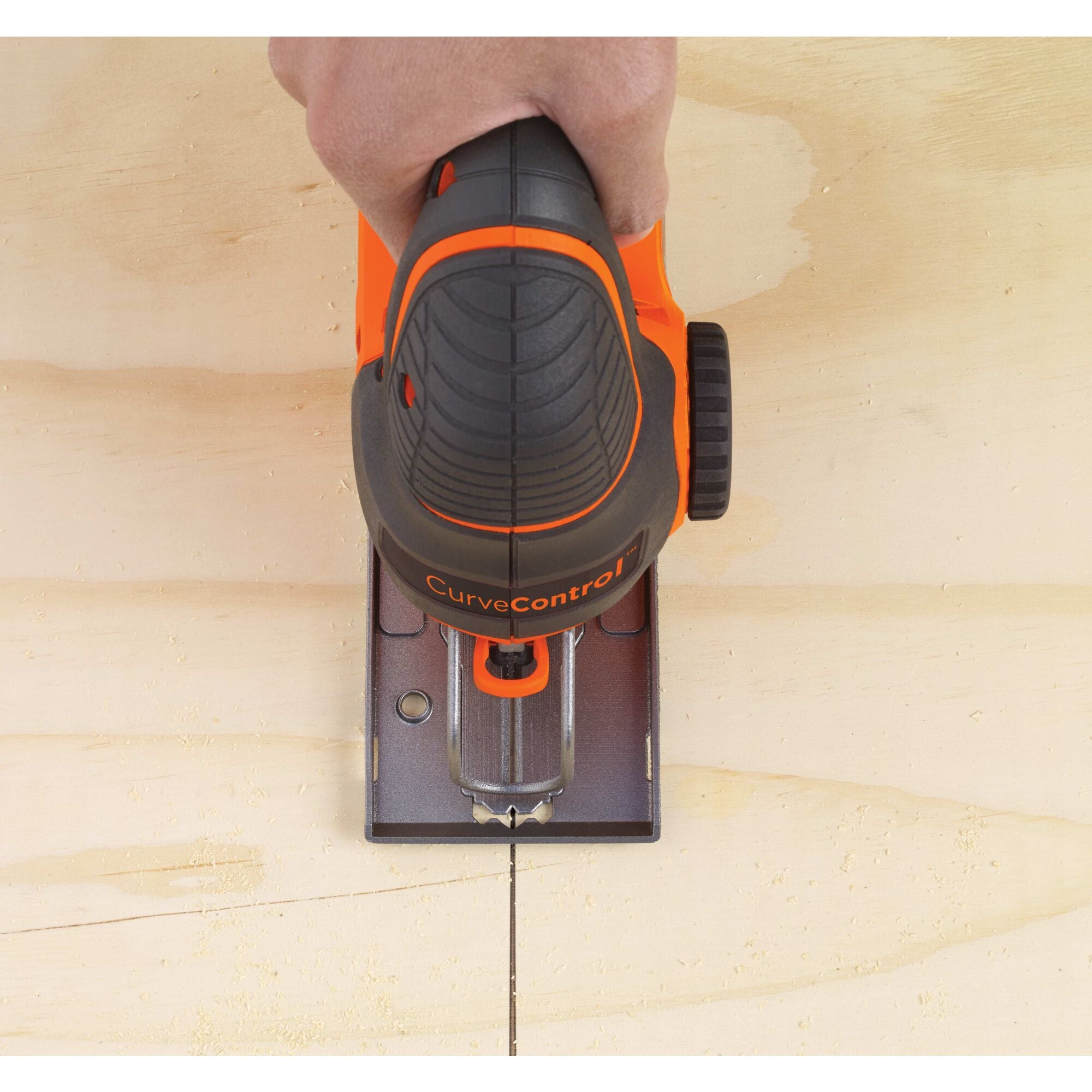 A closeup of the BLACK+DECKER 5.0-Amp Jig Saw With Smart Select. Adjustable curve settings for maximum control over rounded cuts.
