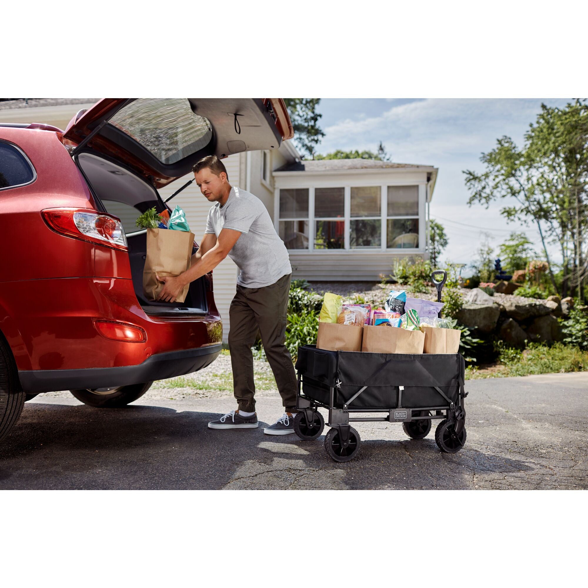 BLACK + DECKER™ 3in1 easily converts into a Wagon, Flatbed Cart, or Hand Truck