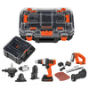 BLACK+DECKER 20V MAX* MATRIX KIT with Drill, Impact Driver, Sander, Jigsaw, Reciprocating Saw & Inflator Attachments, LED Work Light, 2 storage cases