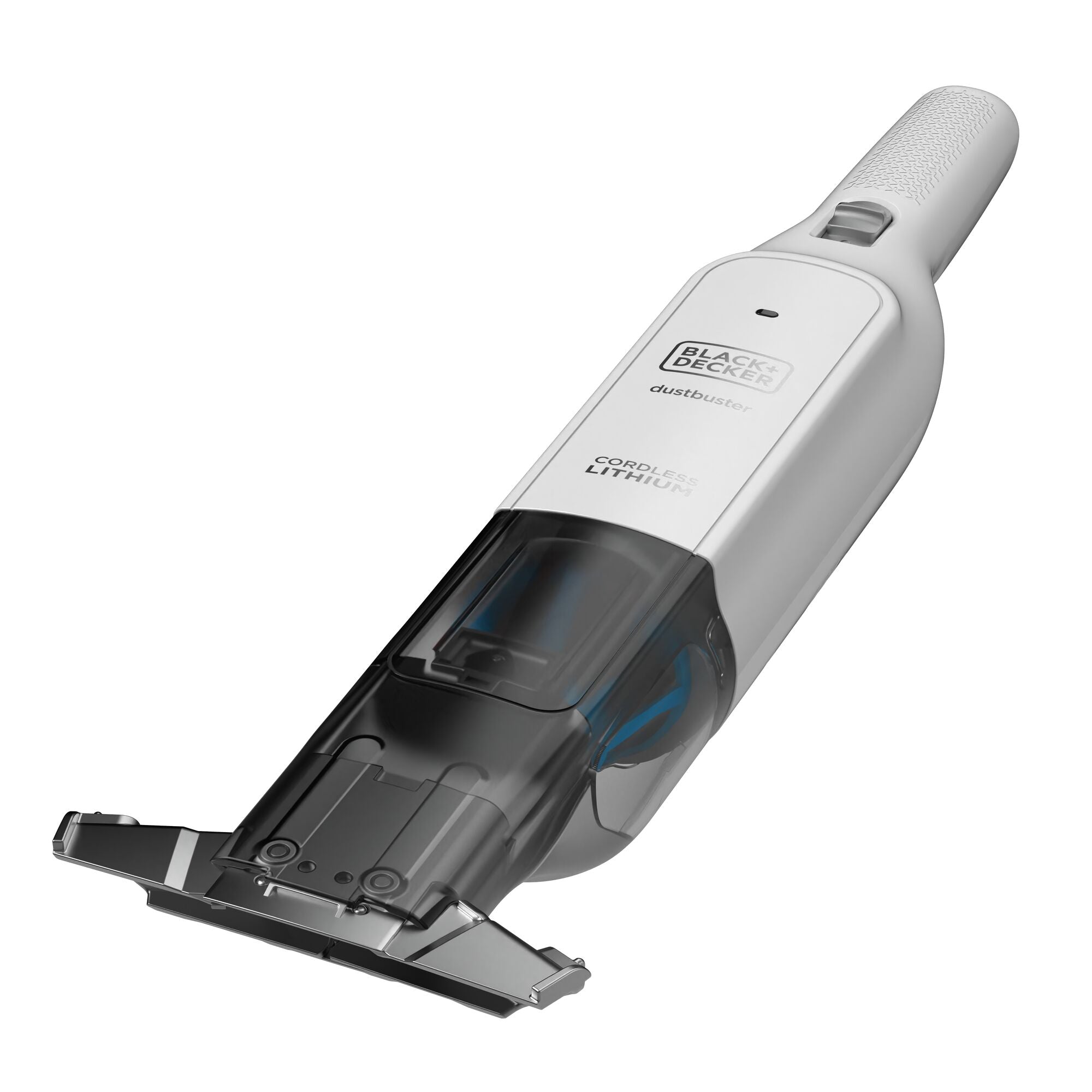BUILT IN EXTRA WIDE NOZZLE feature of dust buster Advanced Clean Cordless Hand Vacuum.