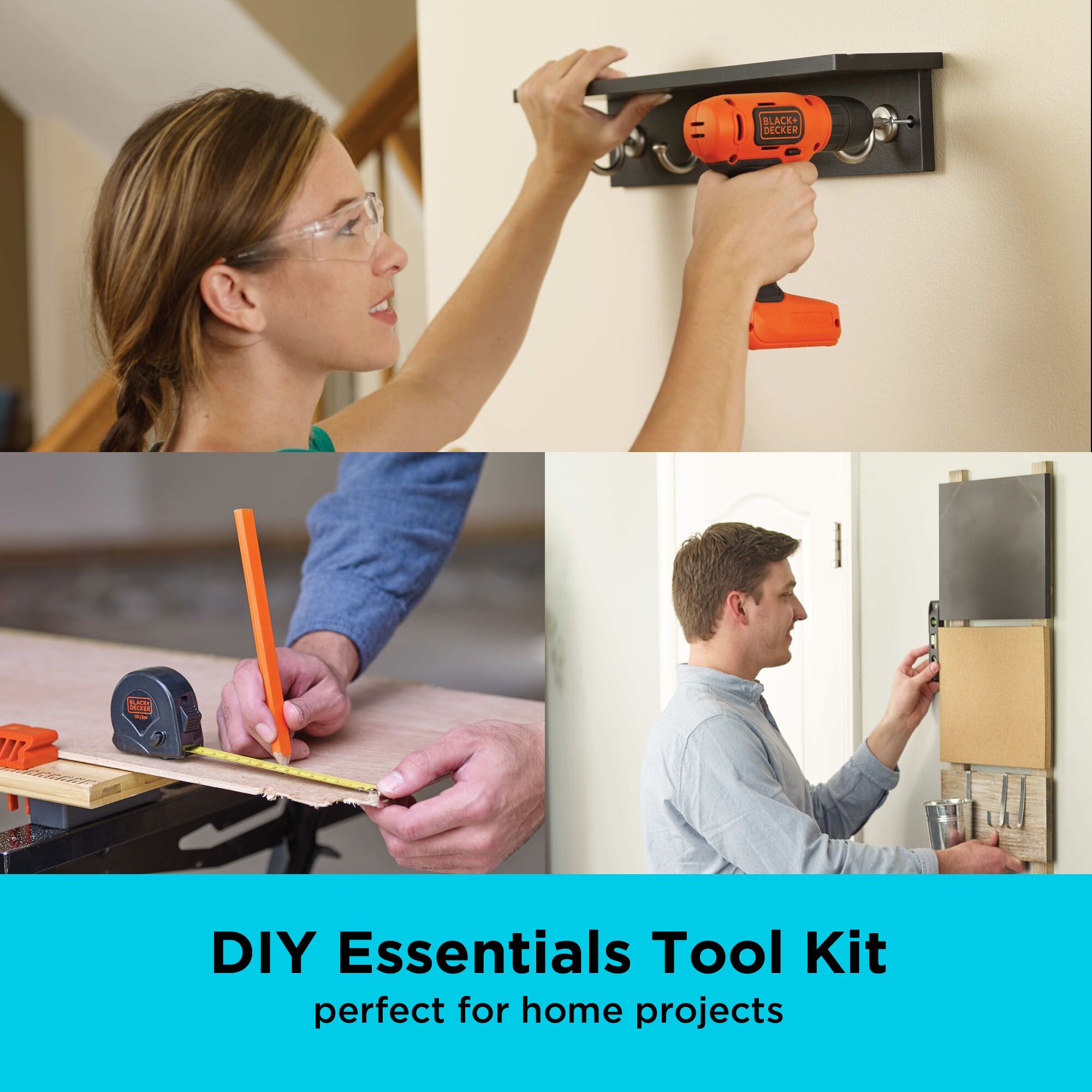 The BLACK+DECKER 25 piece Ready-to-decorate kit has the DIY essentials perfect for home projects