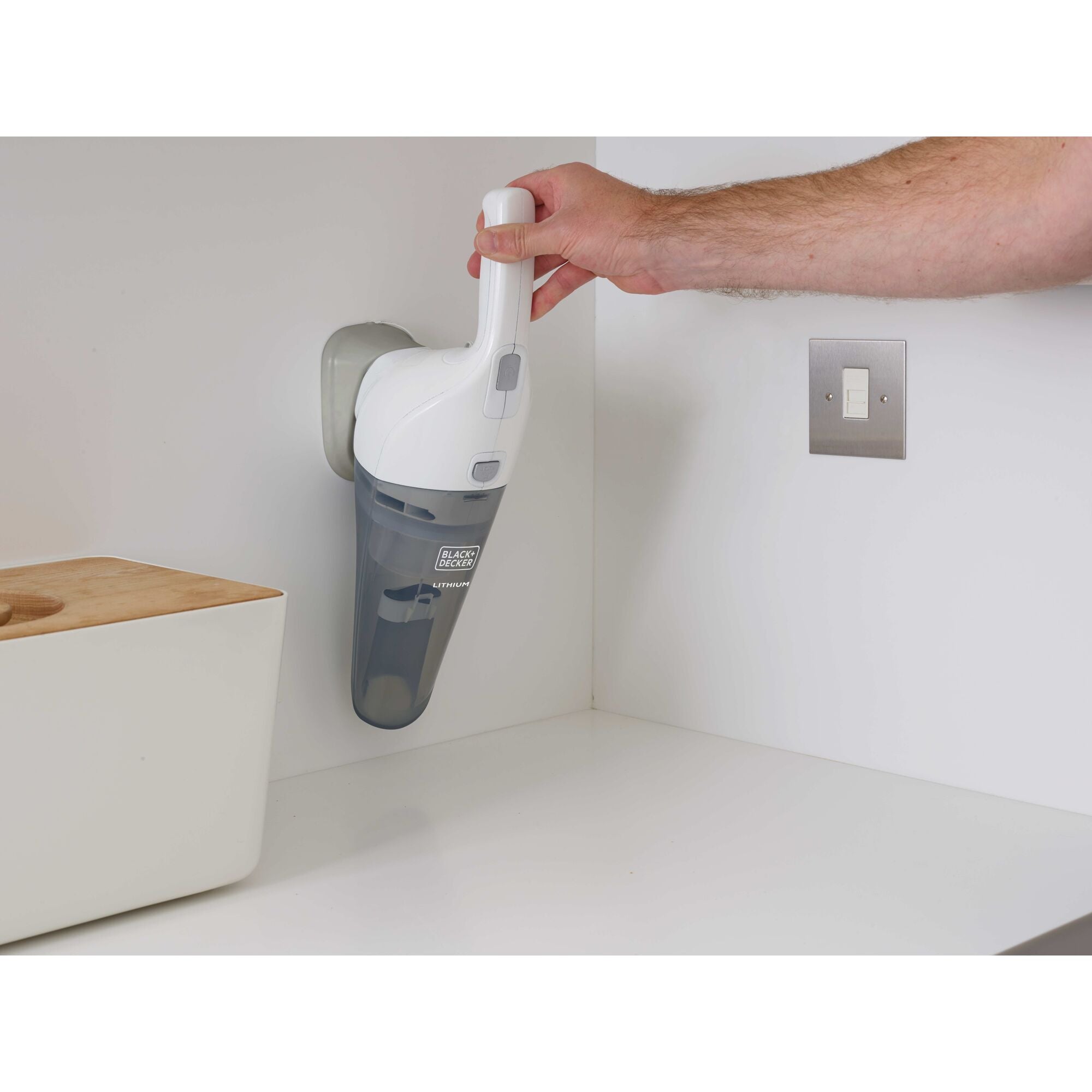 Removable container for easy cleanup feature of a 2 a h handheld vacuum.