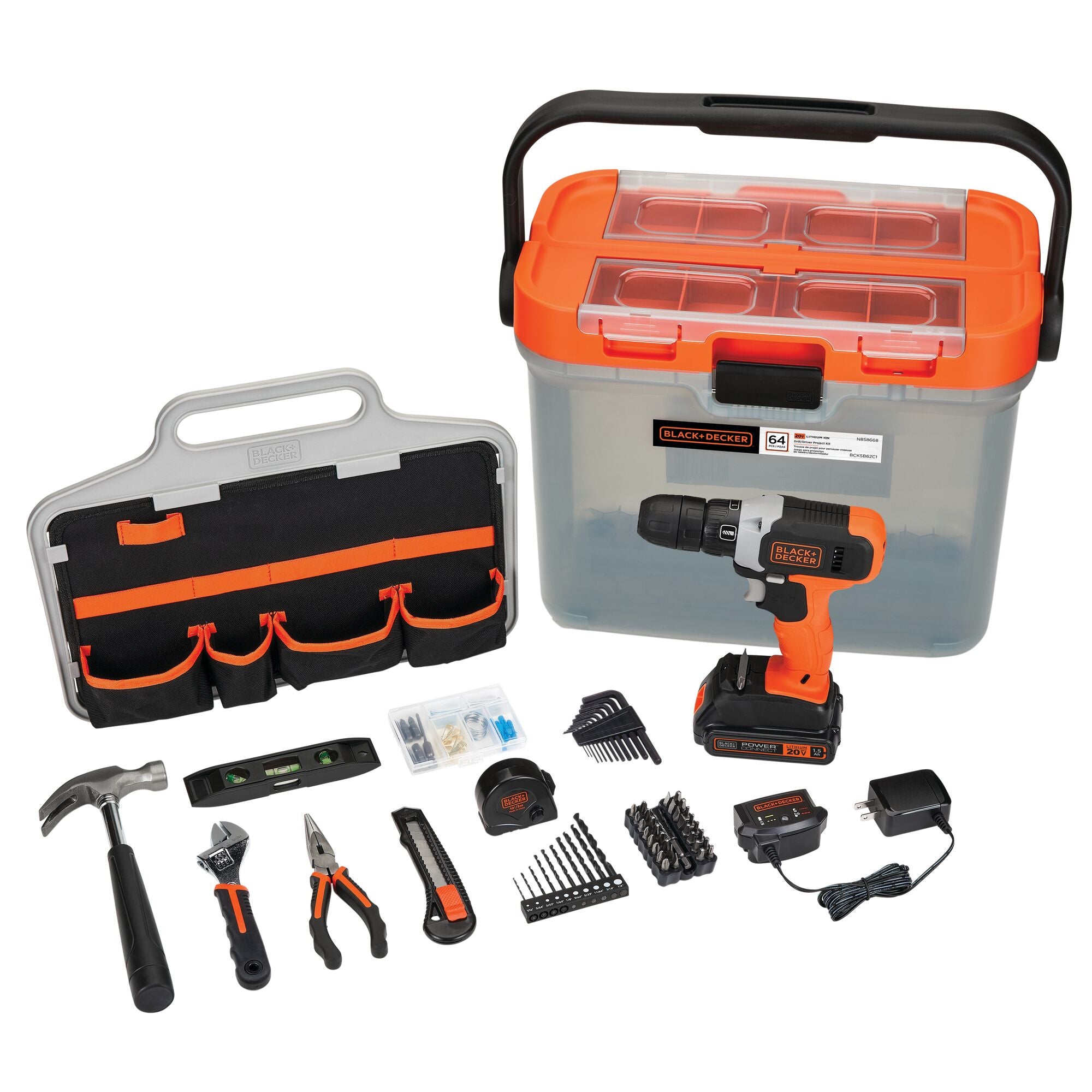 Black+decker 20V MAX* Drill with Home Tool Kit, 66-Piece (bcksb62c1)