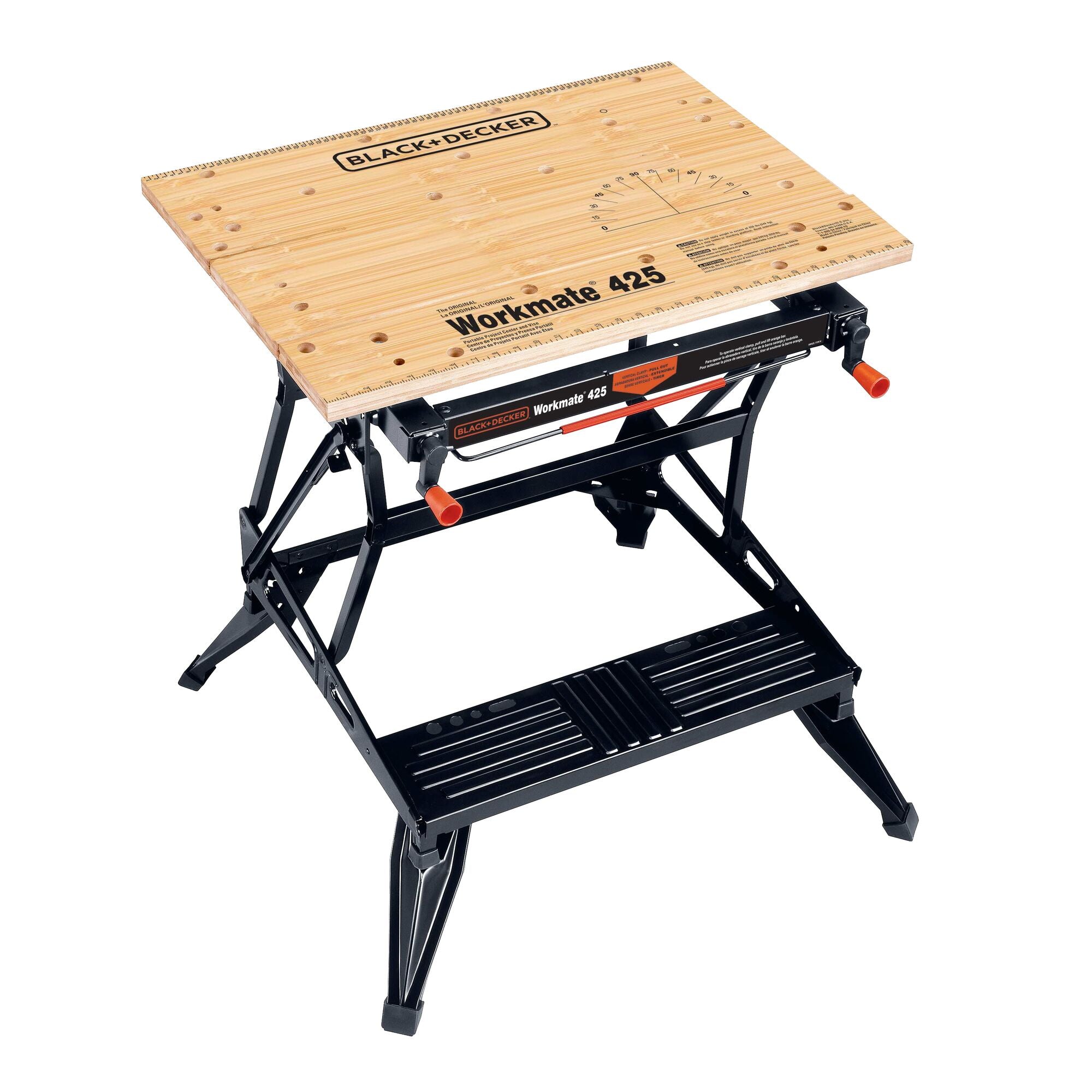 A close view of the BLACK+DECKER Workmate™ Portable Workbench contains working equipment.