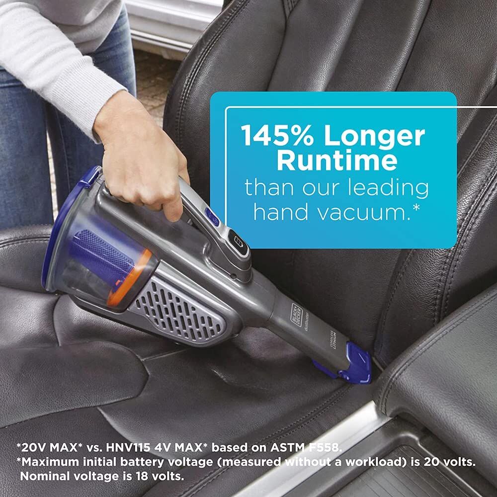 Dustbuster Advanced Clean plus Pet Cordless Hand Vacuum being used for cleaning car trunk mat.