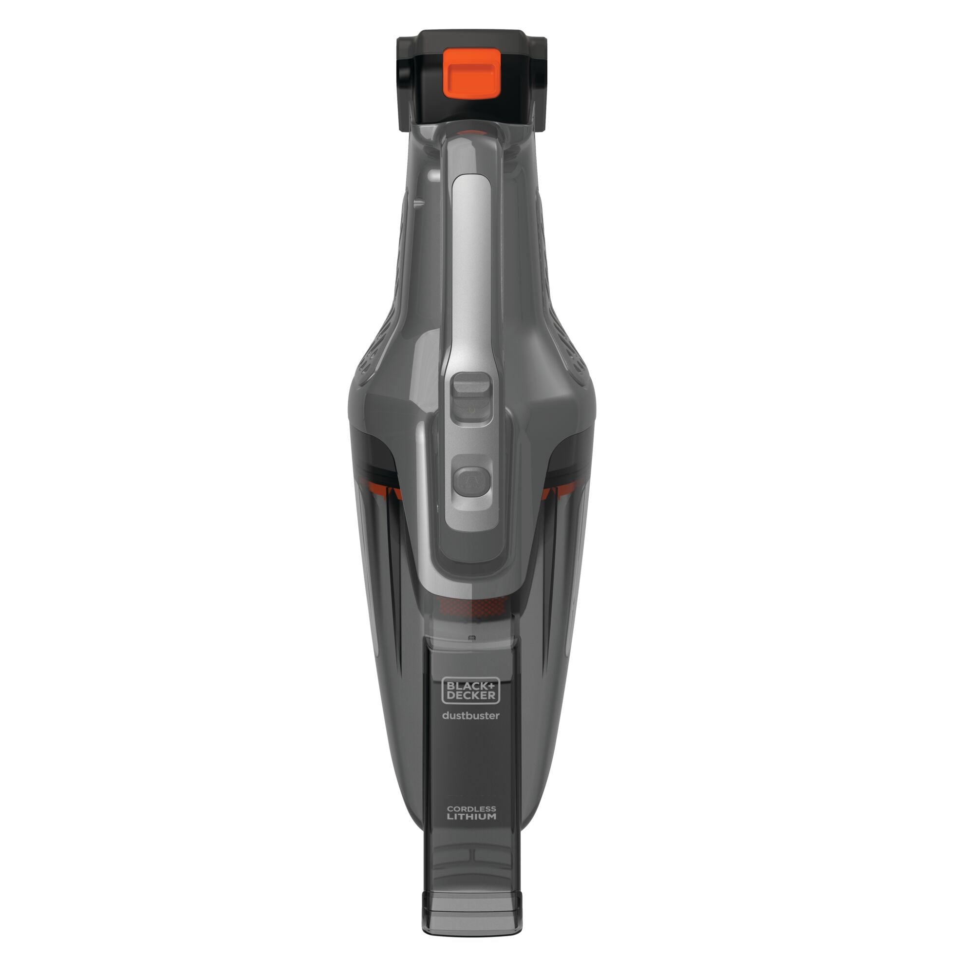 BLACK+DECKER dustbuster® POWERCONNECT™ 20V MAX* Cordless Handheld Vacuum is sucking dirt from grey carpet.