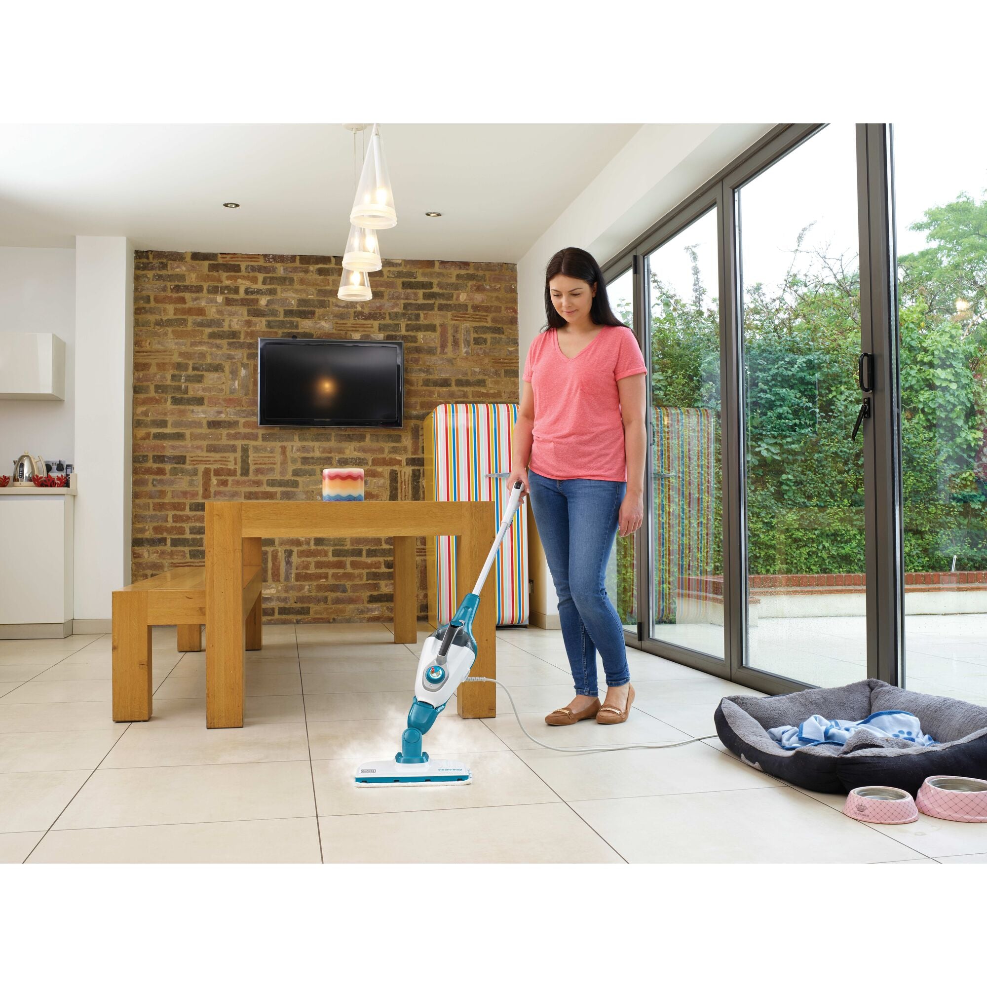 Profile of 5 in 1 steam mop and portable steamer.