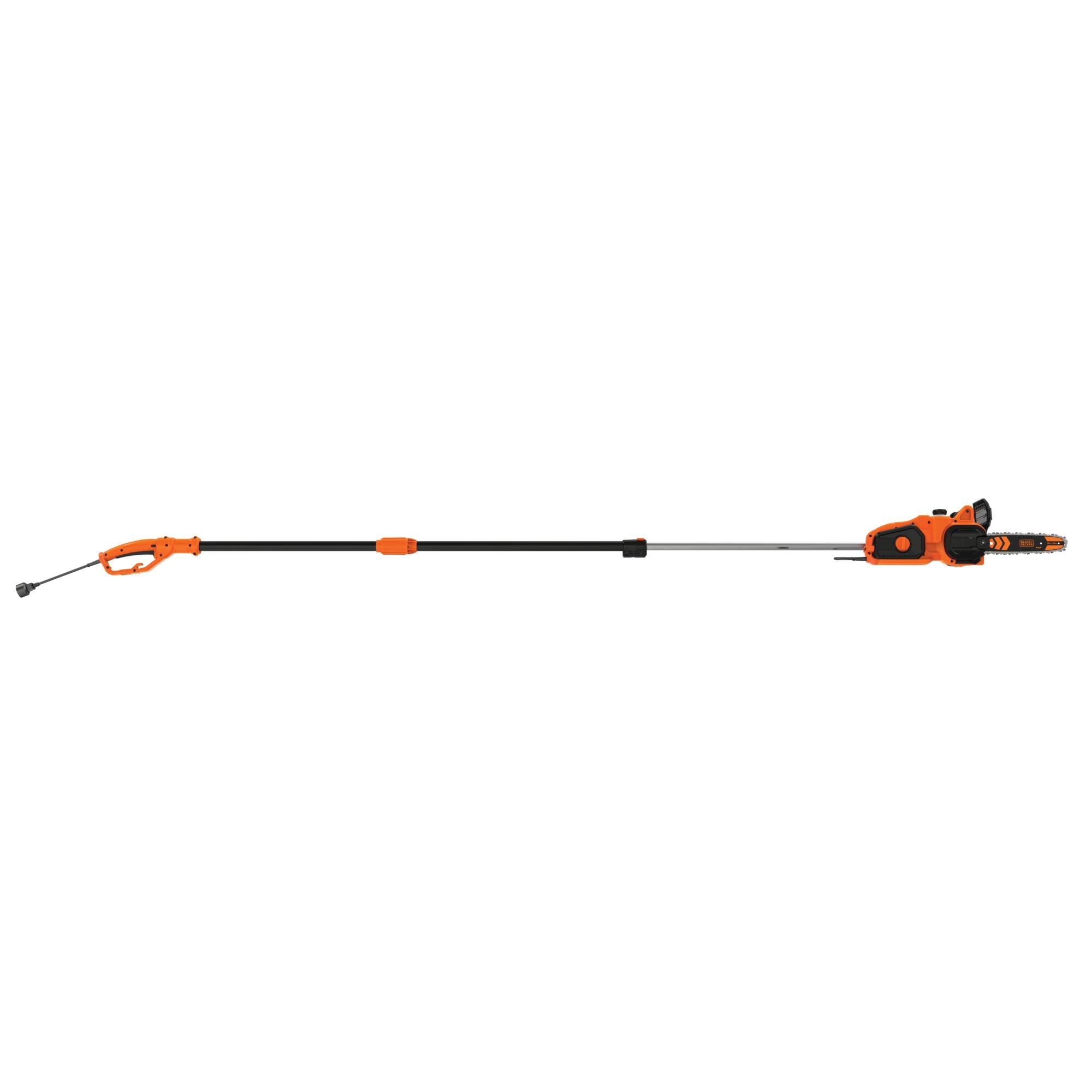 Profile of 8 ampere 10 inch 2 in 1 electric pole chainsaw.