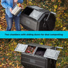 Woman dumping food scraps from the BLACK+DECKER Countertop Compost Bin into the BLACK+DECKER Tumbler Composter