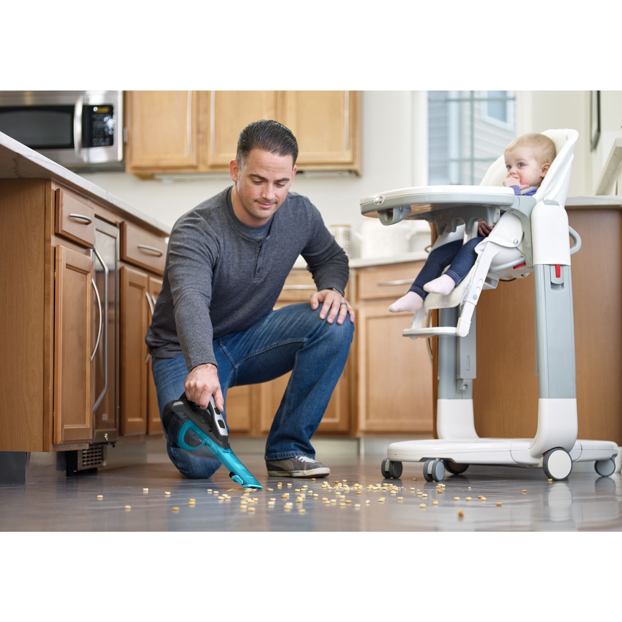 BLACK+DECKER dustbuster® Detailer Cordless Hand Vacuum cleaning crumbs off floor