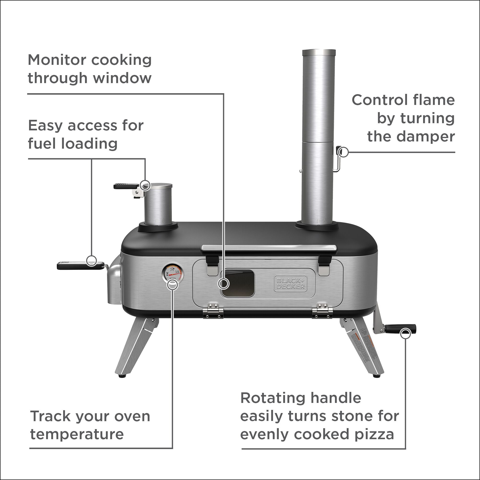 BLACK+DECKER vera™ pizza oven includes many features