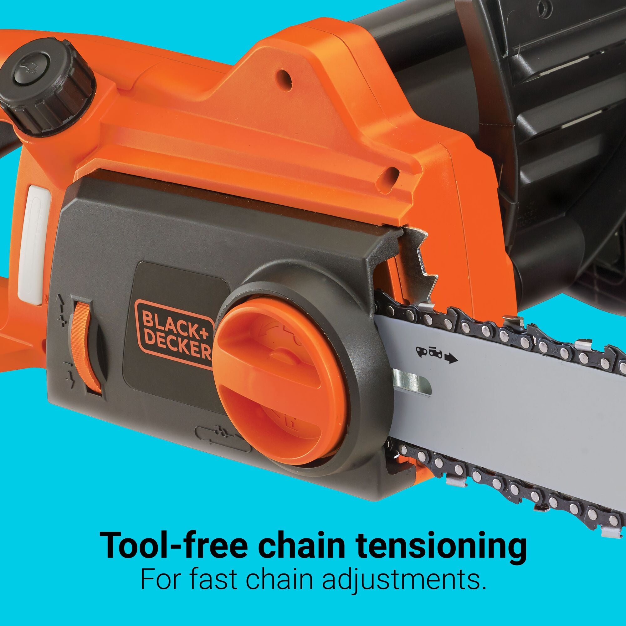 The BLACK+DECKER 16-in. 12-Amp Electric Chainsaw features an automatic oiling system that keeps the bar and chain lubricated.