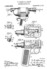 1917 patent breakdown showing parts and components of a power drill
