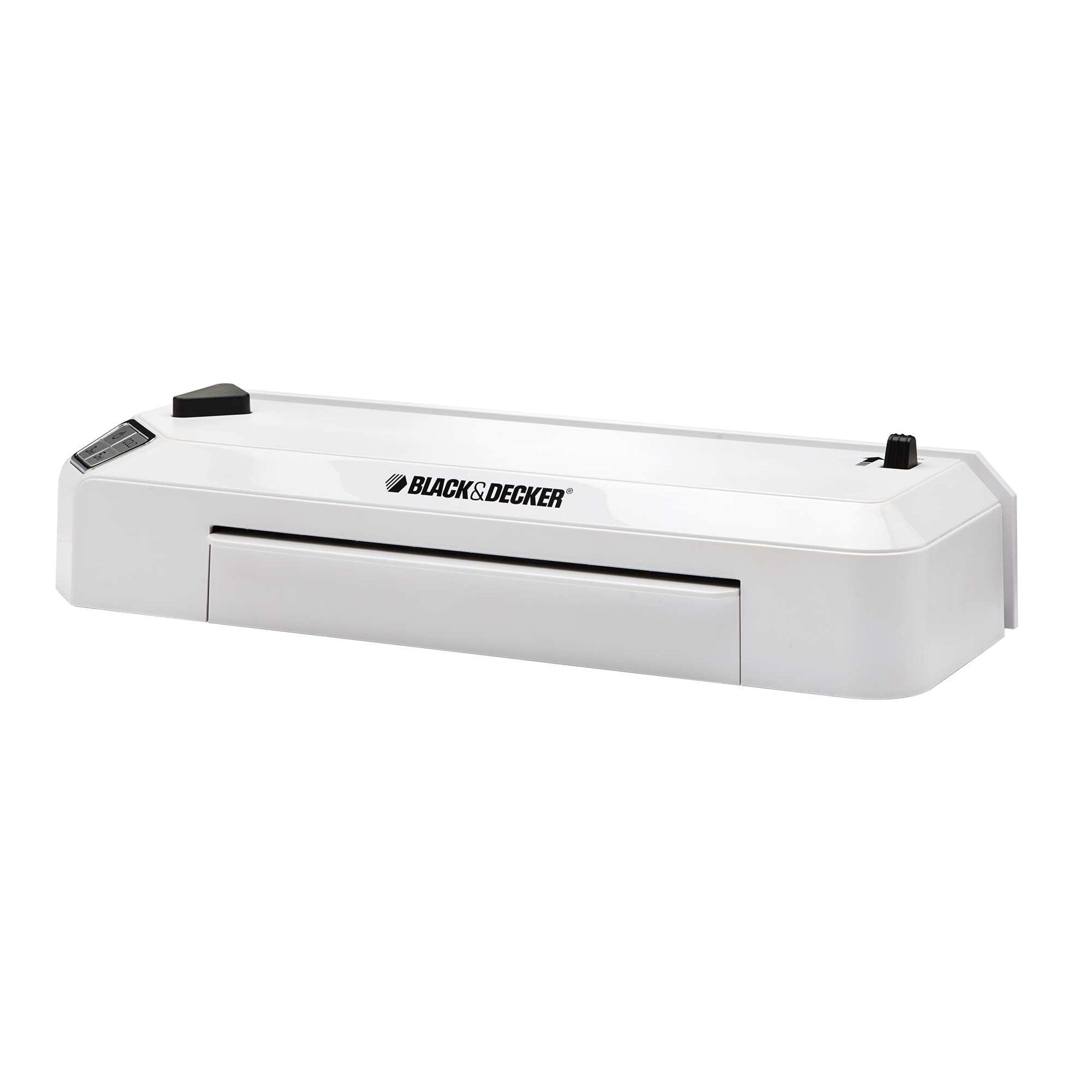Flash  9.5 inch Thermal Laminator placed on table along with laminated paper and stationary.