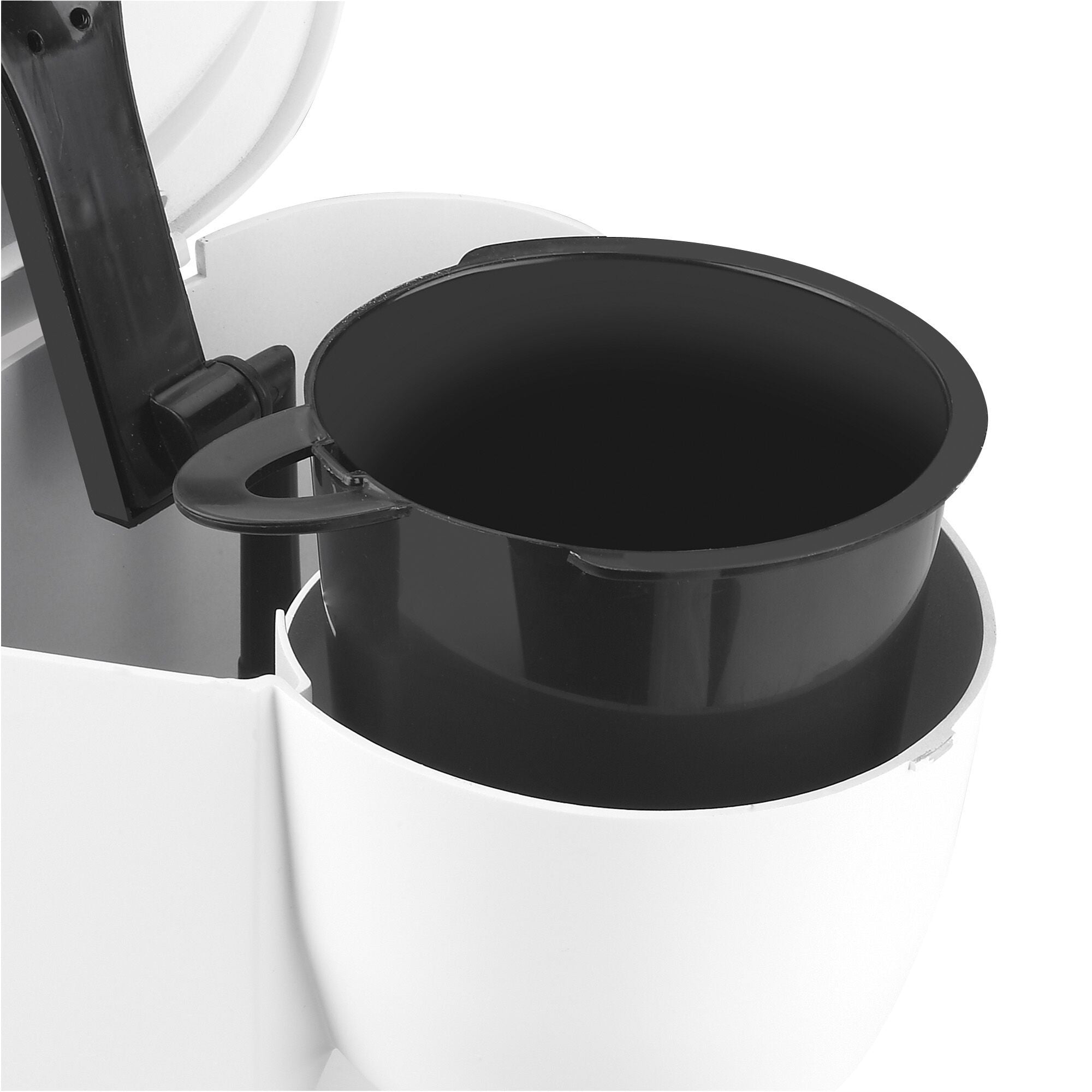 Profile of 5 Cup Coffee Maker containing brewed coffee in carafe.