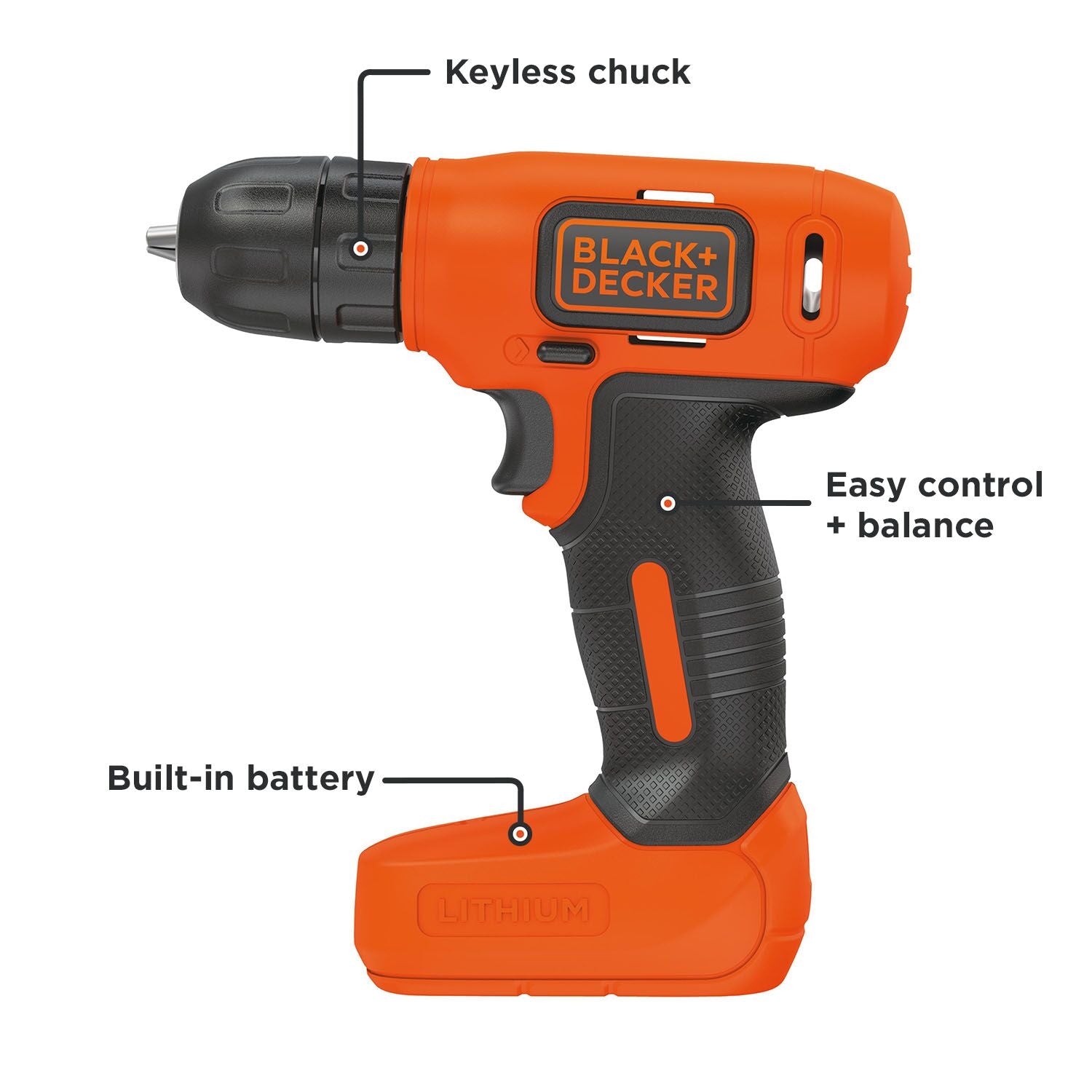 An overview of the BLACK+DECKER 8V MAX* Cordless Drill/Driver.