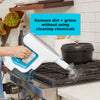 Person using BLACK+DECKER SteamMop with small detail brush to clean stovetop