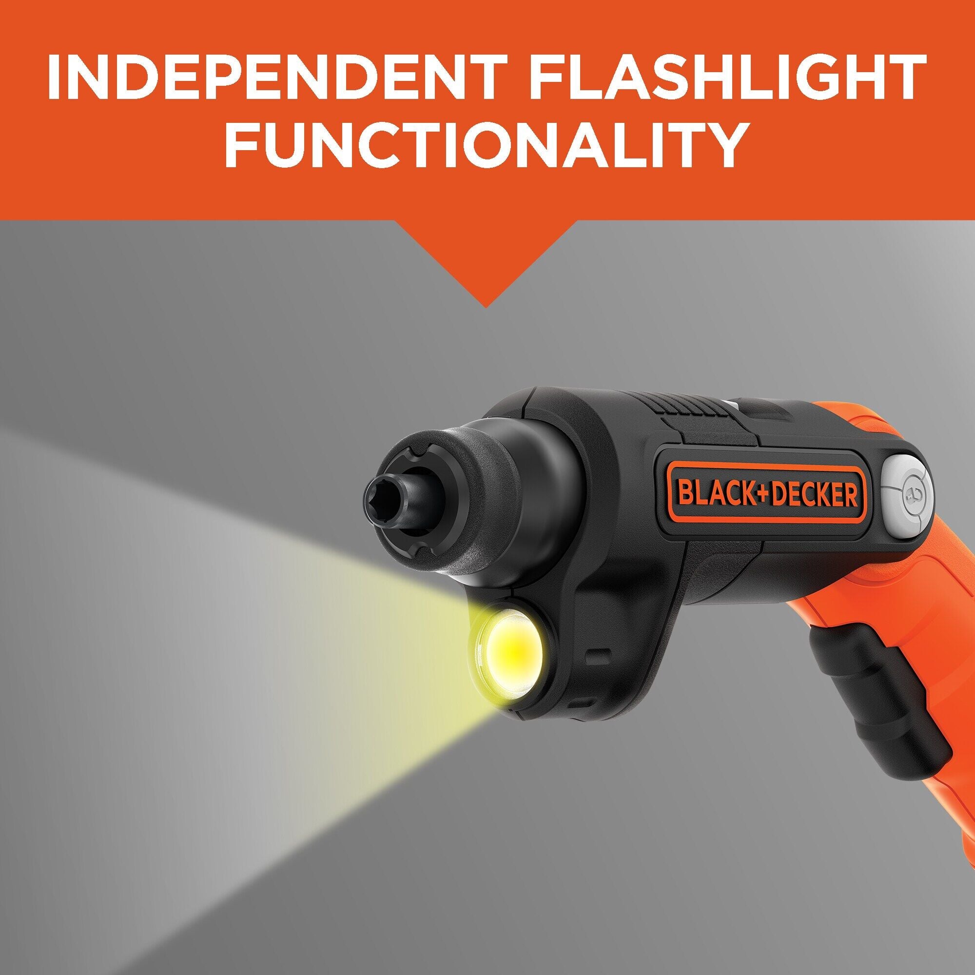 Black and decker 4 volt MAX lithium ion light driver cordless screwdriver being used as a flashlight