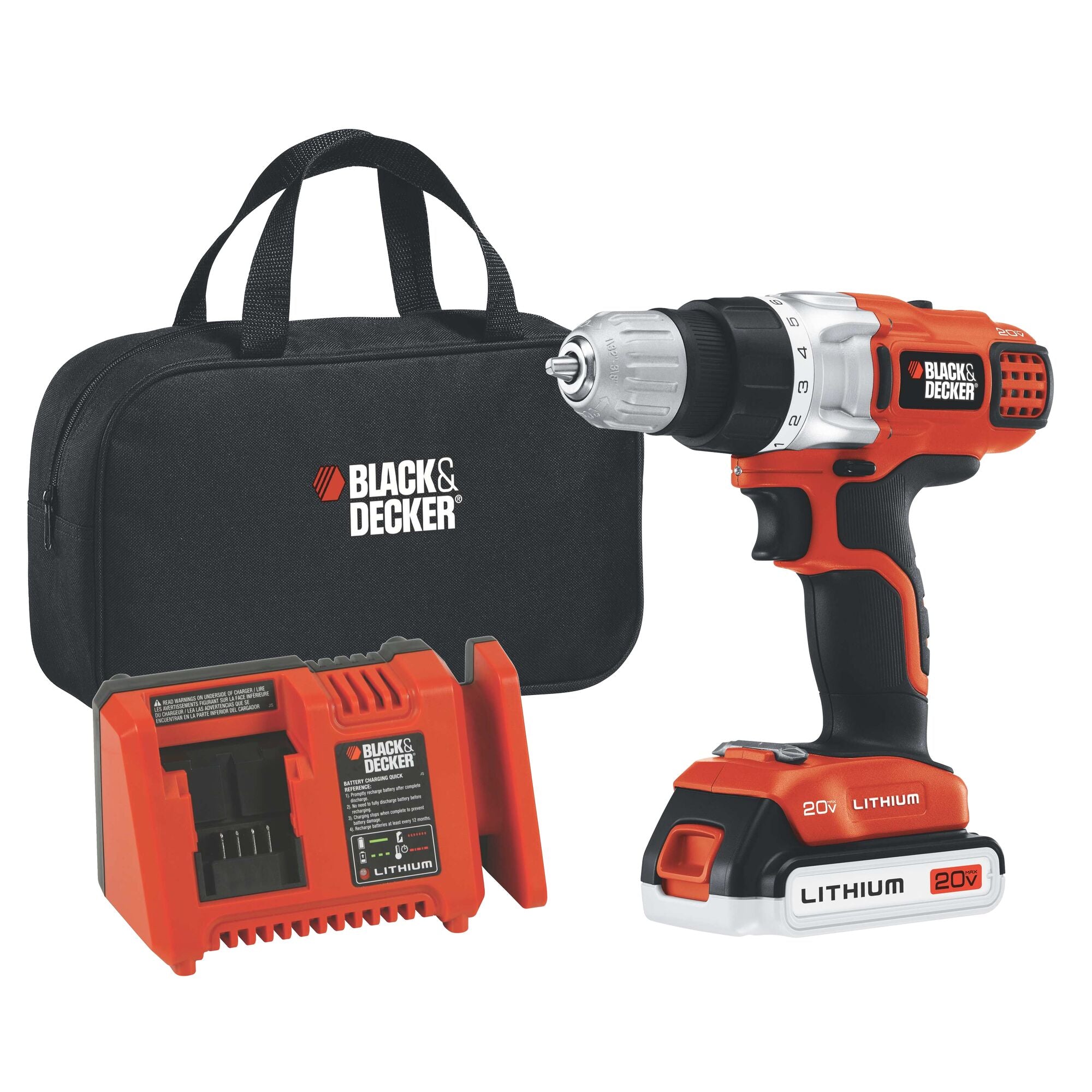 BLACK+DECKER 20-Volt MAX* Lithium-Ion Cordless Drill With 2 Batteries 