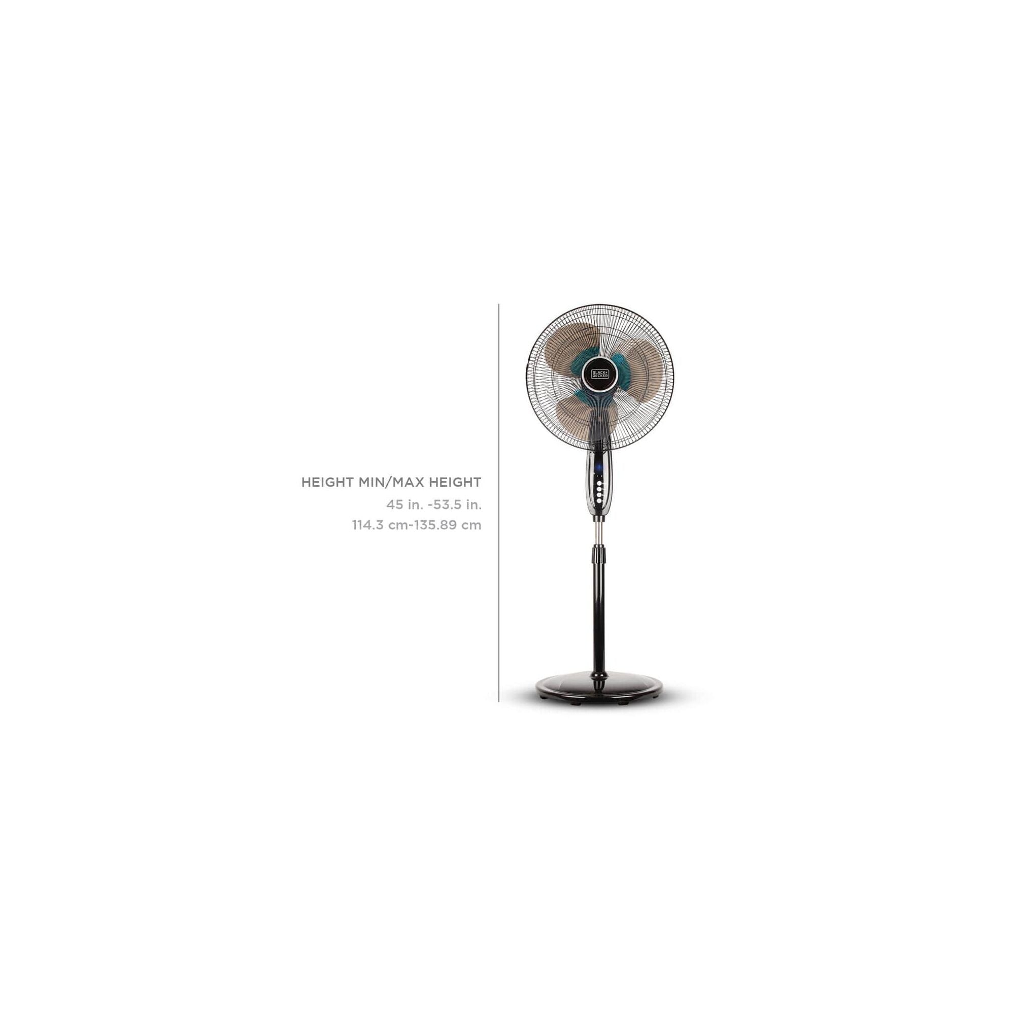 16 inch Dual Blade Stand Fan with Remote placed in living room.