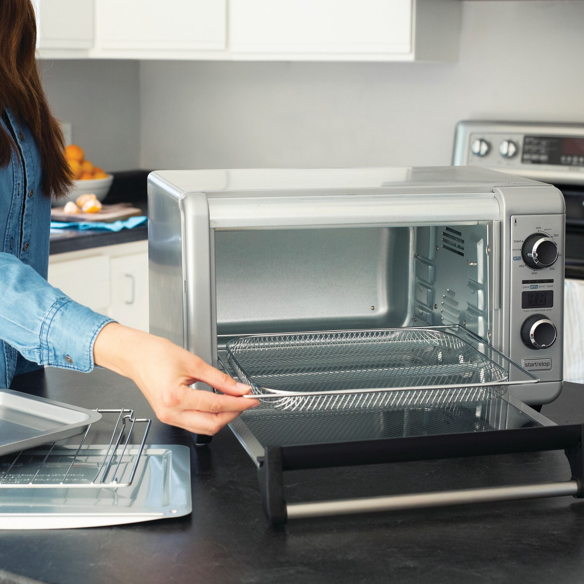 Crisp n bake air fry digital convection countertop oven with three rack positions.