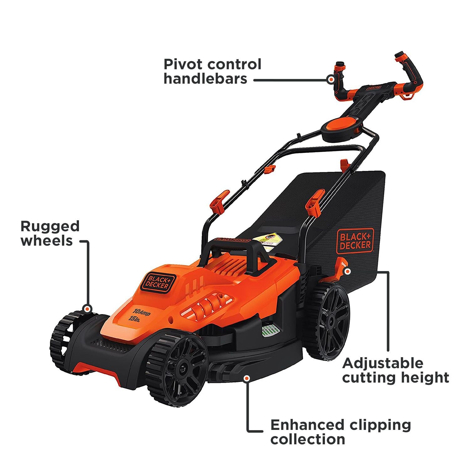 Electric Lawn Mower 10 Amp 15 Inch Corded BLACK DECKER