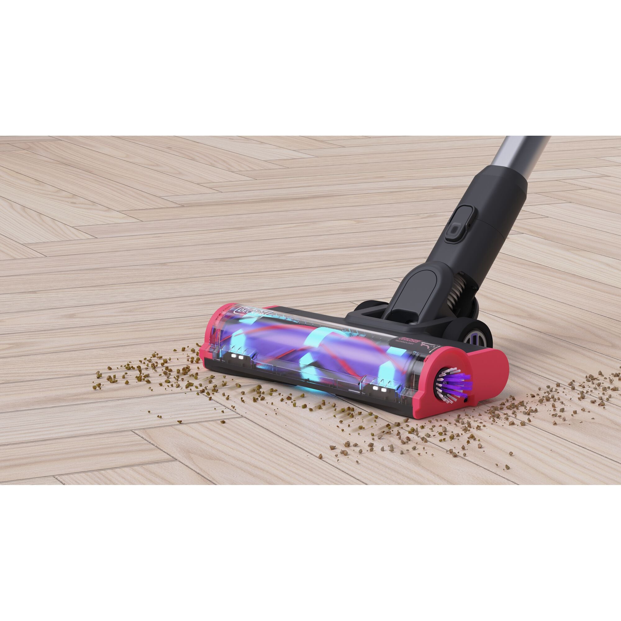 The floorhead in action on a hardwood floor - BLACK+DECKER SUMMITSERIES select cordless stick vacuum.