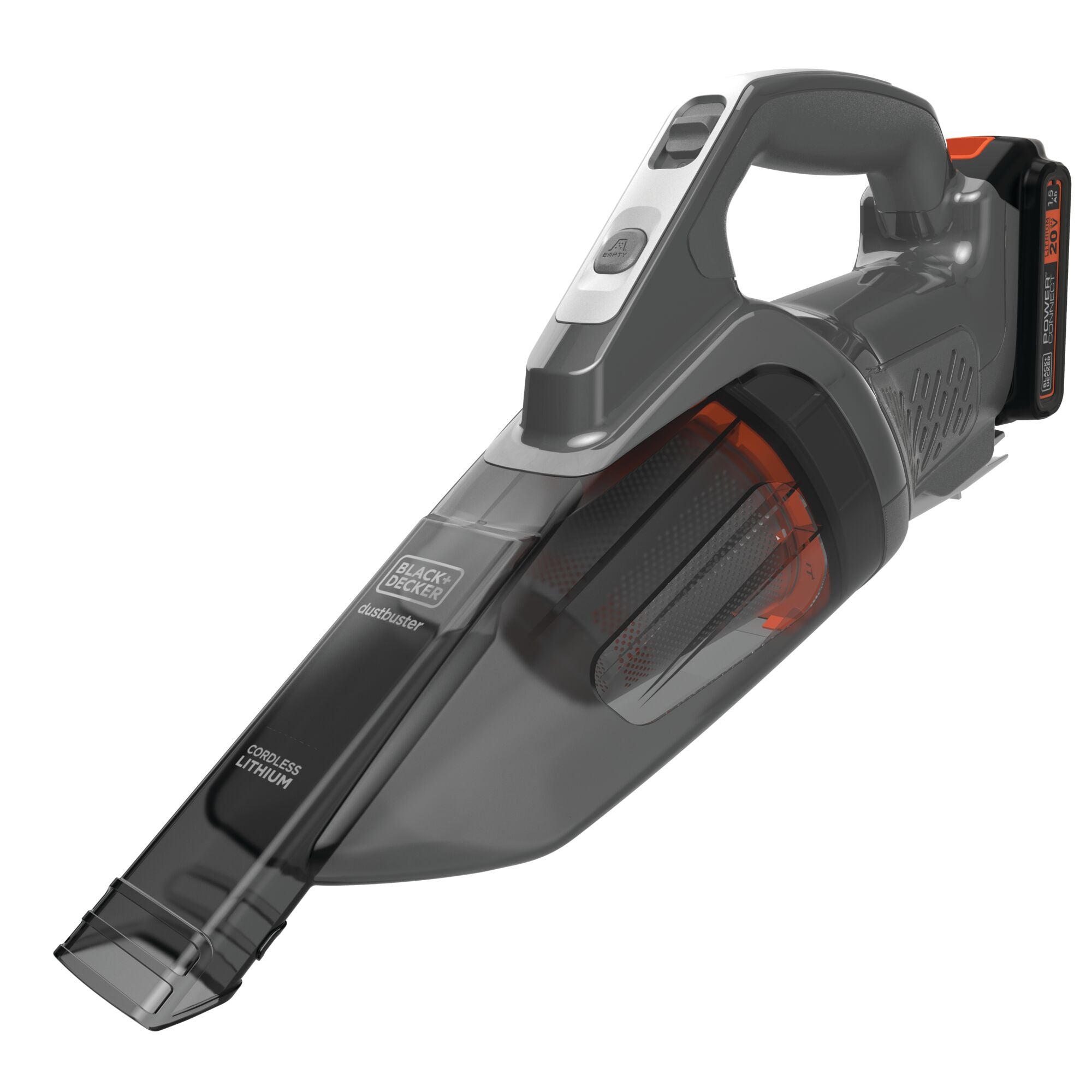 BLACK+DECKER dustbuster® POWERCONNECT™ 20V MAX* Cordless Handheld Vacuum cleaning the wooden shelf.