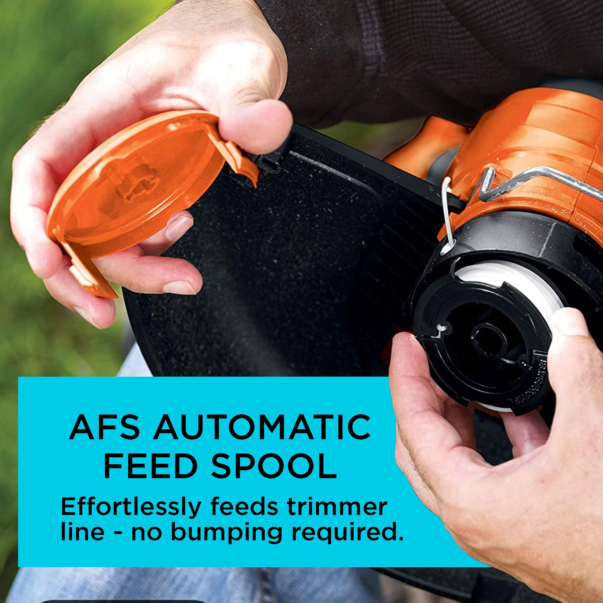 BLACK+DECKER 0.065 in. x 30 ft. Replacement Single Line Automatic Feed Spools AFS for Electric String Grass Trimmer/Edger (3-Pack). AFS automatic feed spool effortlessly feeds trimmer line, no bumping required.